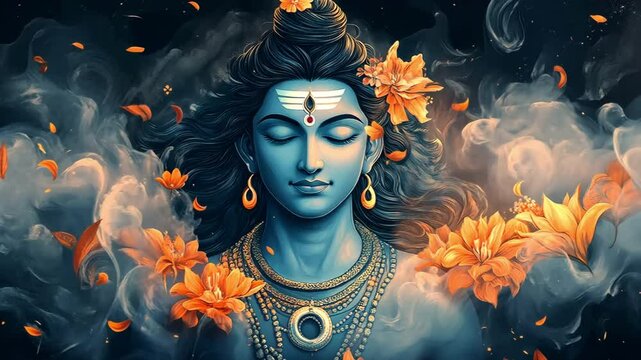 Lord Shiva Mahakal is shown artistically among cosmic energy, signifying calm and spirituality.