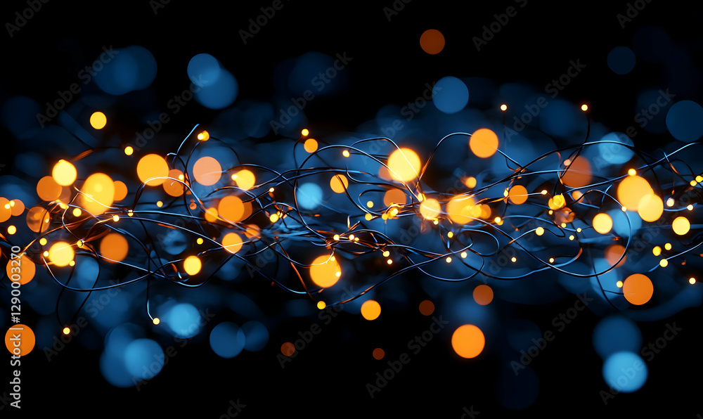 Poster dark enchantment with golden twinkles, a mysterious atmosphere enveloped in deep tones, punctuated b