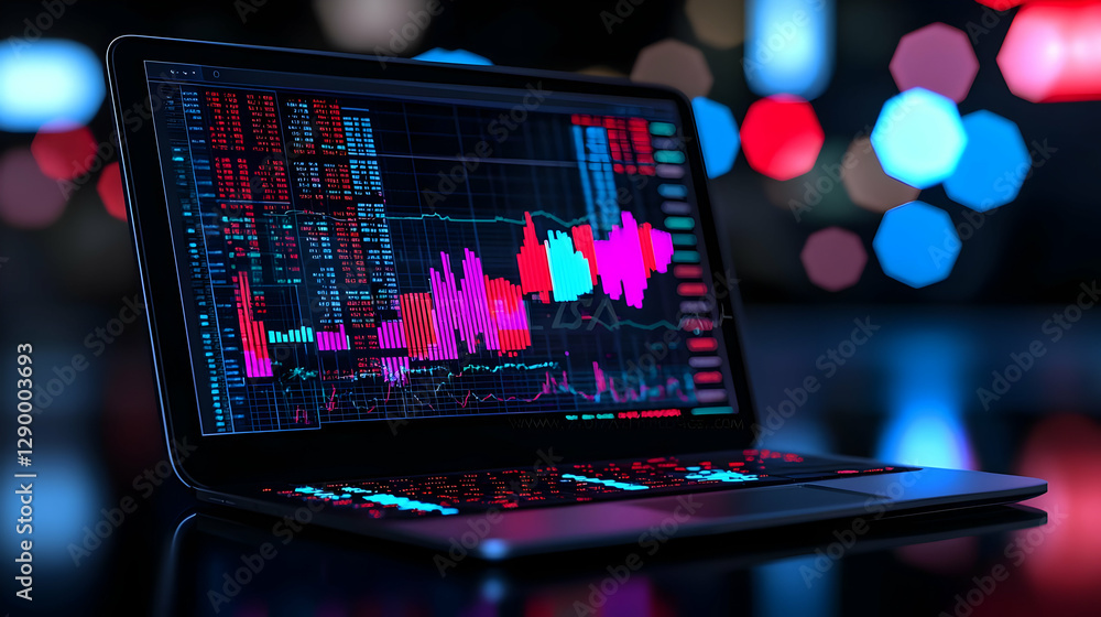 Poster digital financial data analysis interface, interactive graphs, real-time metrics, user-friendly layo