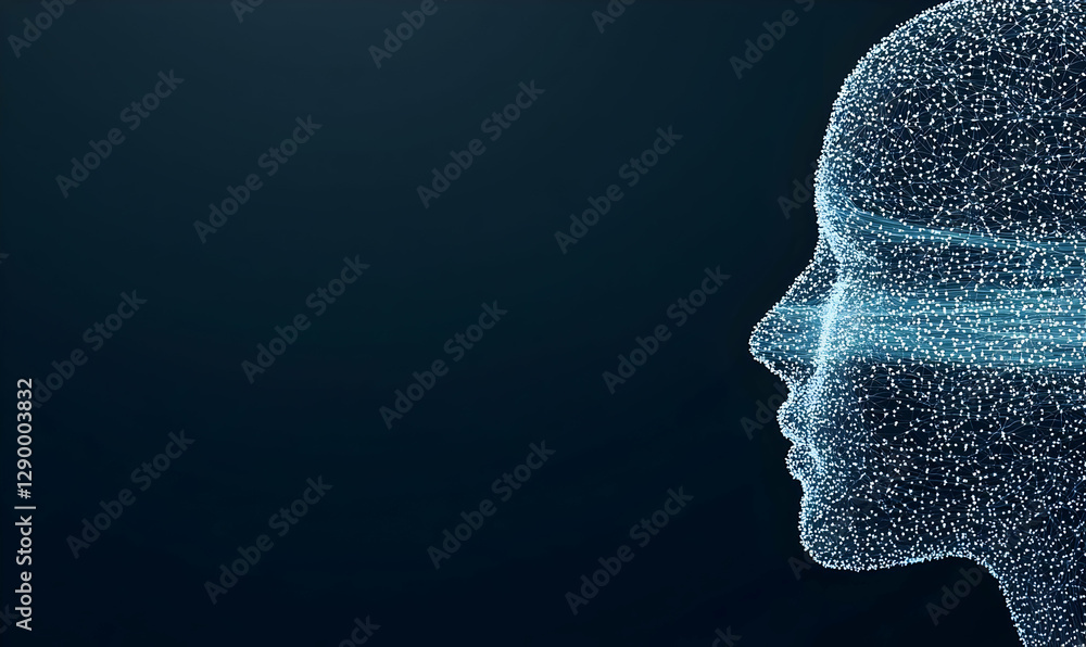 Poster digital human head, intricate neural network design, vibrant data streams, exploring the intersectio