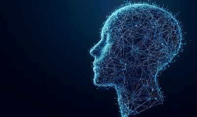 Digital Human Head with Neural Network, showcasing intricate data patterns and neural connections in a futuristic design concept