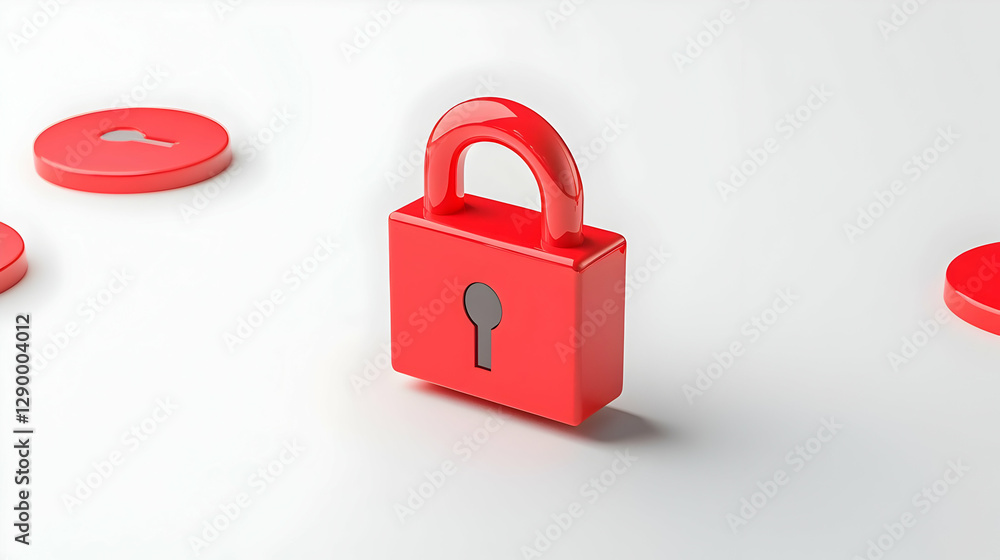 Poster digital padlock design featuring a prominent highlighted lock among a series of identical patterns, 