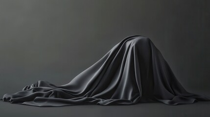Monochromatic Mystery Dark Gray Fabric Drape with Undefined Object, Studio Shot