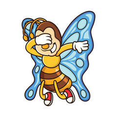 Cute butterfly with dabbing cartoon. Vector mascot illustration isolated on white background