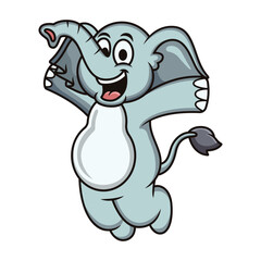 Cute elephant with jump pose. Vector cartoon illustration isolated on white background
