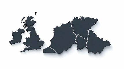 Fototapeta premium Great Britain Map Silhouette, a sleek flat design showcasing the outline of Great Britain, emphasizing its geographical features and shape.
