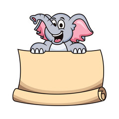 Cute elephant holding a sign. Vector cartoon illustration isolated on white background