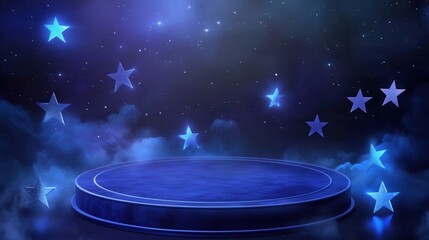 Fantasy Night Sky Product Display Blue Starry Scene with Round Platform for Showcase