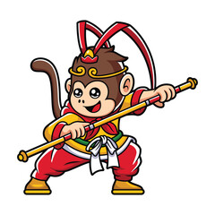 Sun wukong monkey king cartoon. Isolated on white background