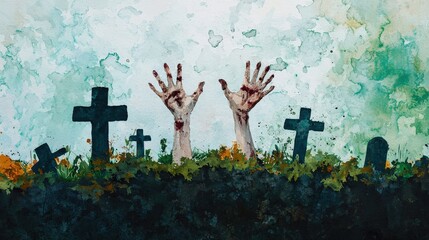 The painting has a creepy and eerie mood