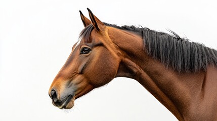 Fototapeta premium Portrait of a bay horse, soft light, white background, showcasing elegance and calm presence. 