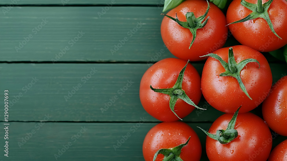 Poster vibrant tomatoes and fragrant basil on a dark surface, creating a striking culinary display full of 