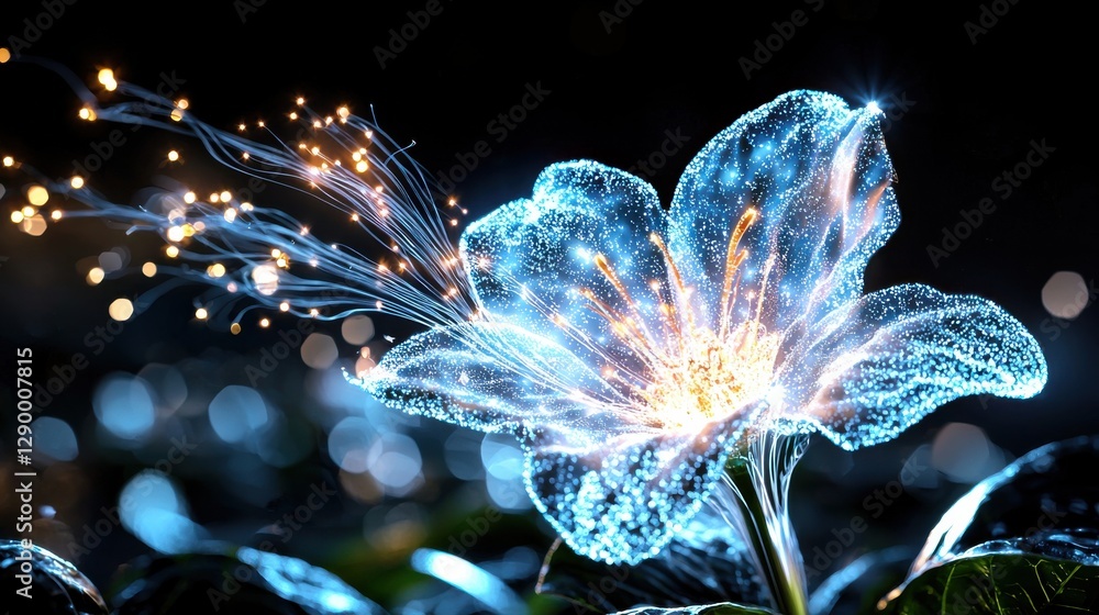 Poster enchanting ethereal flower with sparkling lights and glittering petals creating a mesmerizing dreaml