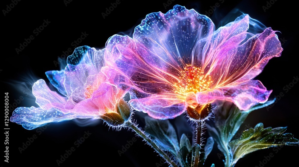 Poster mesmerizing abstract image of a colorful and luminous flower with delicate glowing petals that seem 