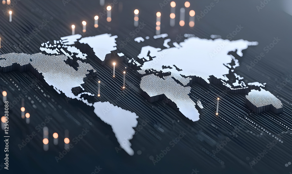 Poster global data insights, a vibrant 3d visualization showcasing interconnected data networks and analyti