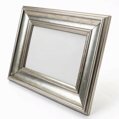 Fototapeta premium silver metallic picture frame, isolated on white,design, wooden, space, texture