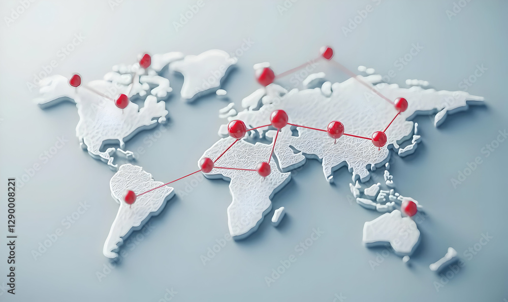 Poster global connectivity, a hand-drawn world map illustrating interconnected networks and digital communi