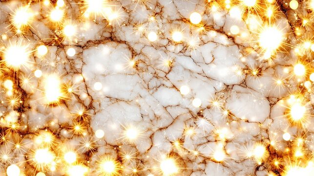 Digital holographic-inspired white marble tiles with shimmering golden fractal patterns under soft UV lighting