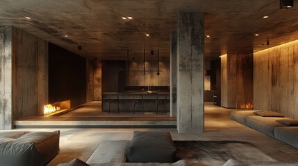 Naklejka premium Modern Concrete Interior Living Area