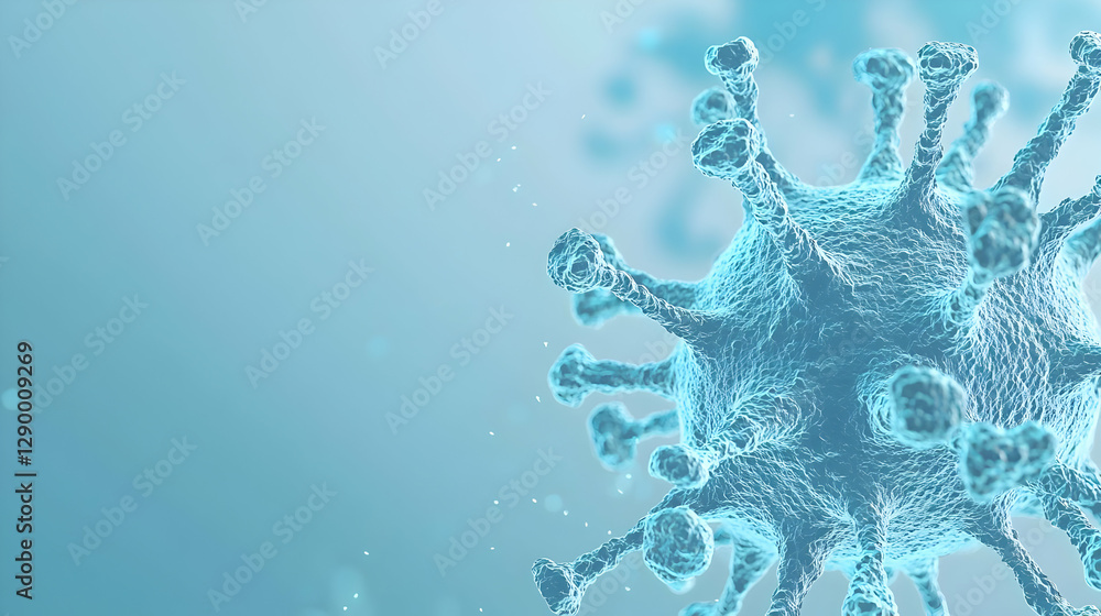 Poster futuristic visualization of h5n1 virus, a digital representation showcasing intricate structures and