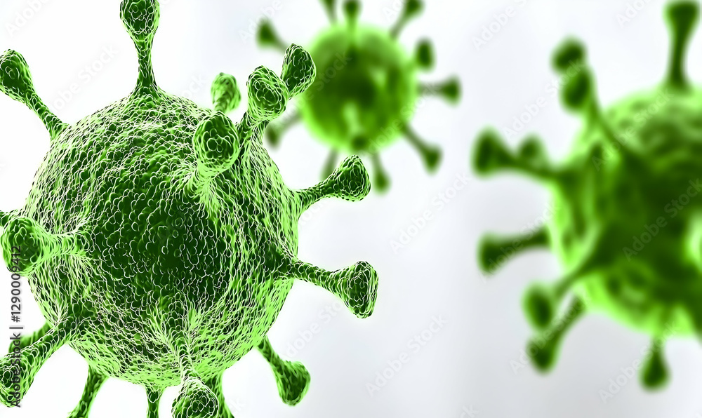 Poster h5n1 virus particle in airy environment, a detailed visualization of the h5n1 virus showcasing its s