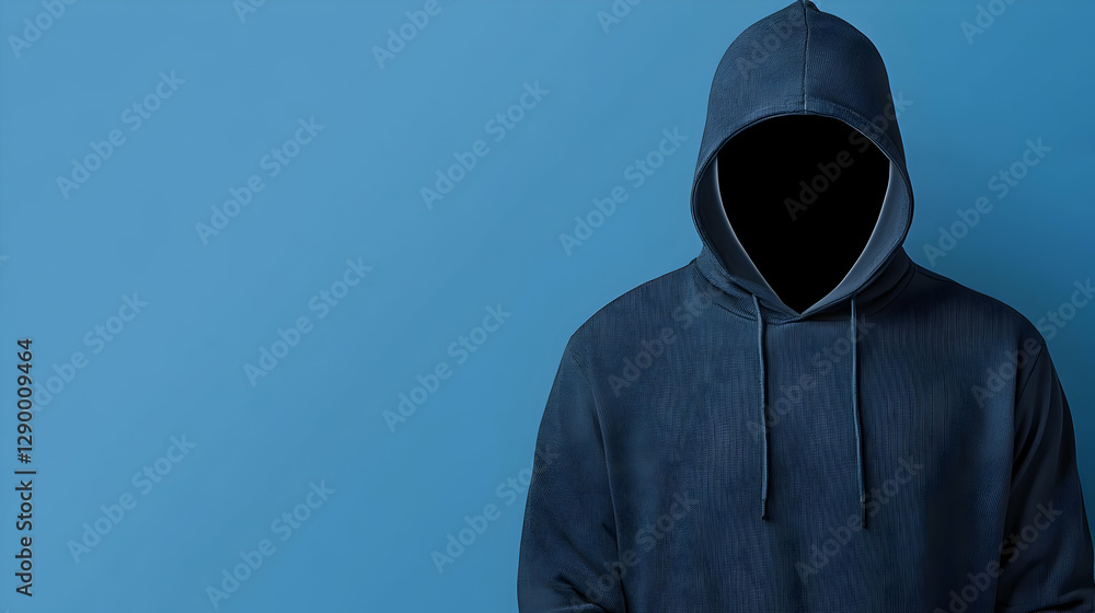 Poster hacker engaged with holographic data interface, cloaked figure in hoodie, illuminated holograms refl