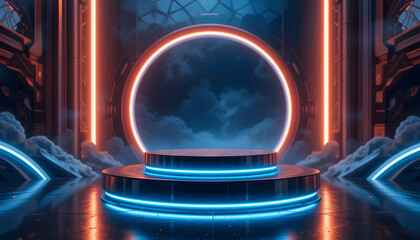 futuristic hall with glass walls
