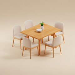 Wooden dining table with modern chairs