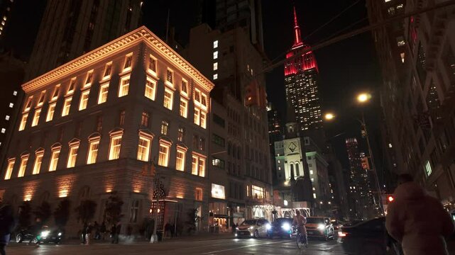 night shot of 5th Ave. and 28th St. in NYC