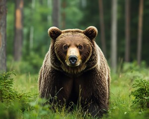 Fototapeta premium Forest brown bear portrait, wildlife