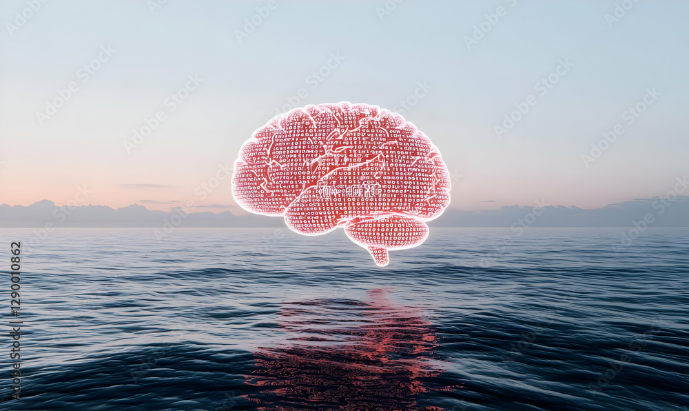 Poster digital brain blueprint, an intricate wireframe design showcasing the complexity of human cognition 