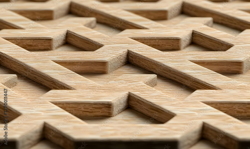 Poster geometric harmony, intricate laser-engraved pattern showcasing harmonious shapes and lines, deep blu