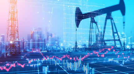 Oil extraction process visualization urban setting infographic digital environment aerial view energy industry insights
