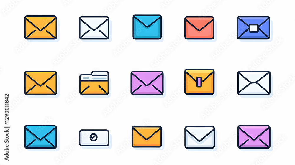 Poster minimalist email icon collection, a sleek and modern set of email symbols featuring simple designs a