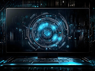 Futuristic visualization of secure technology infrastructure featuring illuminated data servers and a glowing security lock symbol in a modern data center. Cyber Security Background