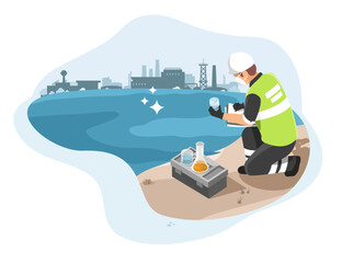 inspecter testing Waste water quality from industry zone pollution control and resource concept isometric isolated illustration