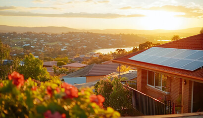 Sunset Over Suburban Rooftops
