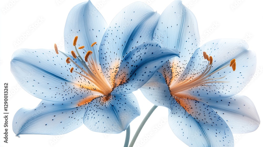 Poster blue lily with translucent petals isolated on white background