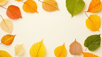 Colorful Autumn Leaves Frame on Beige Background