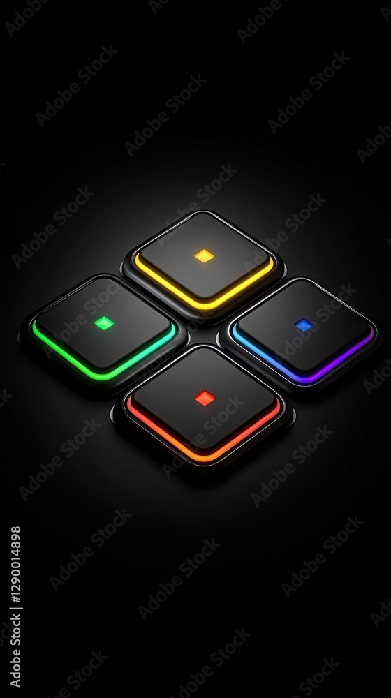 Aufkleber colorful digital interface buttons; dark background; tech concept; website design