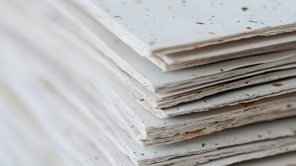 of eco-friendly recycled paper with visible grain and small flecks of organic fibers 