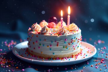 Colorful sprinkles and frosting on a zero gravity birthday cake in space, spacewalk, frosting, dessert