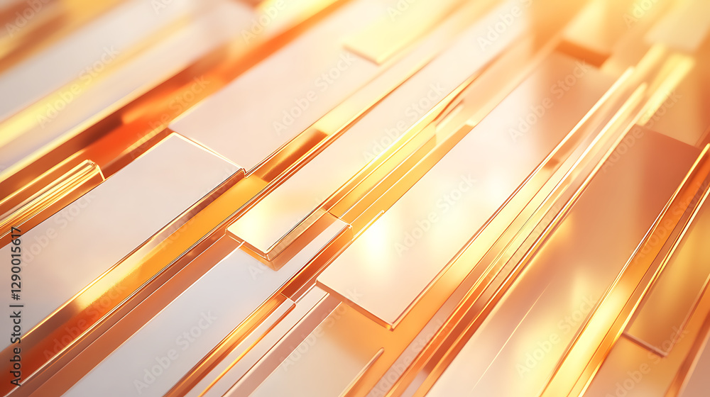 Aufkleber dynamic abstract composition of golden strips digital art modern design illuminated space aesthetic 
