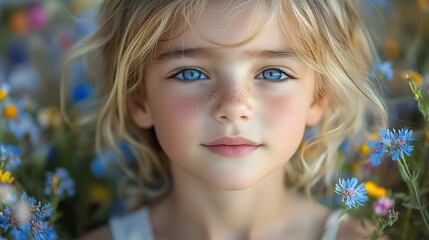 close up portrait of a beautiful boy with wildflowers