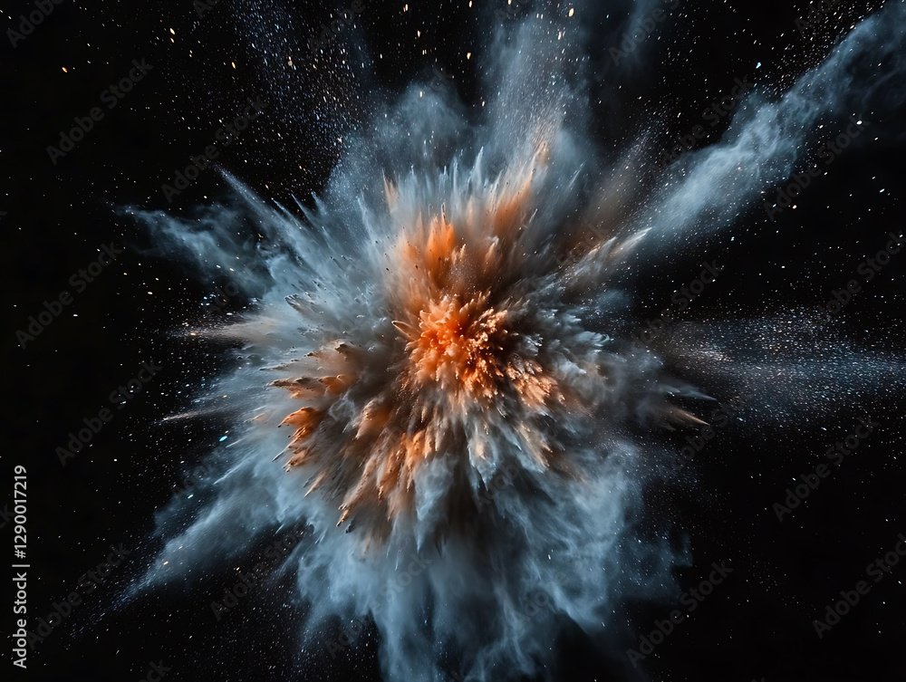 Poster explosive burst of colorful particles in space abstract visual art galactic background high-impact v