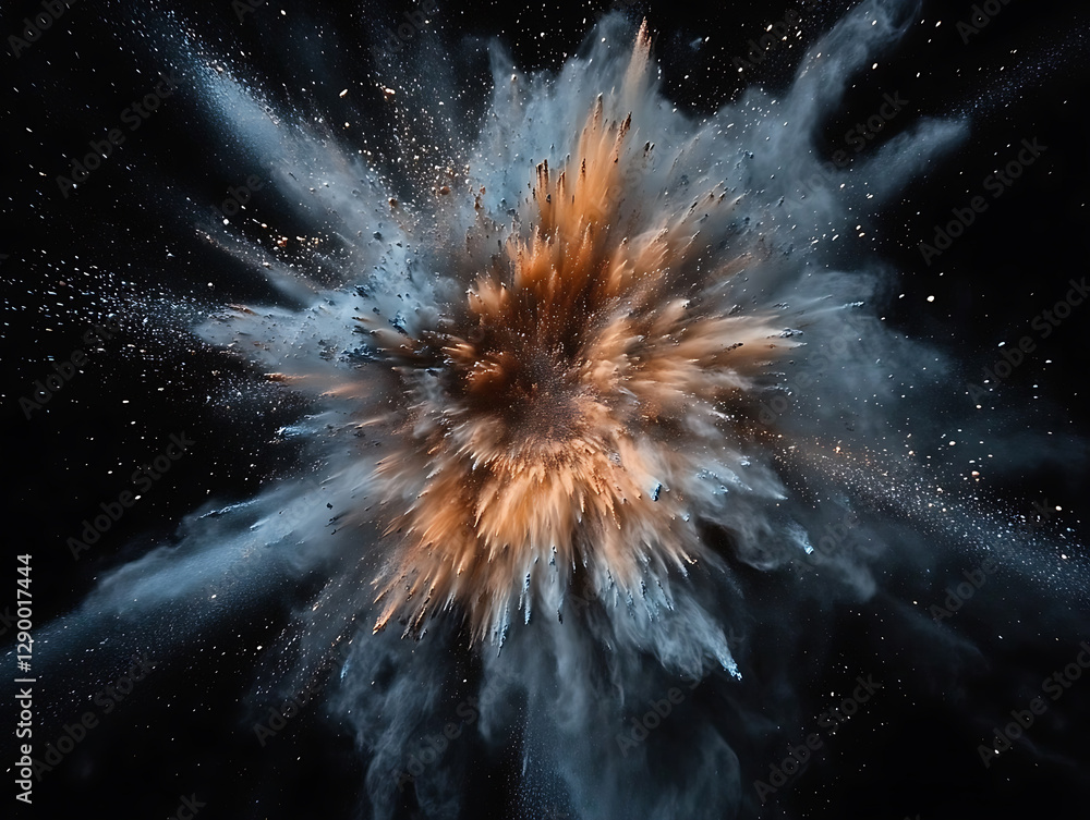 Poster dramatic explosion of colorful particles in dark space digital art abstract visualization captivatin