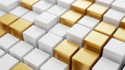Hyper-detailed tessellated white and gold tiles forming a fractal reflection pattern, appearing infinitely deep under soft spotlights