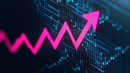 Naklejka premium Rising Trend Arrow with Digital Background in Vibrant Pink Color