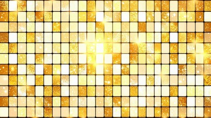 Fototapeta premium Hyper-realistic glossy white tiles with golden speckles resembling a starry night sky, shimmering subtly under soft overhead lighting