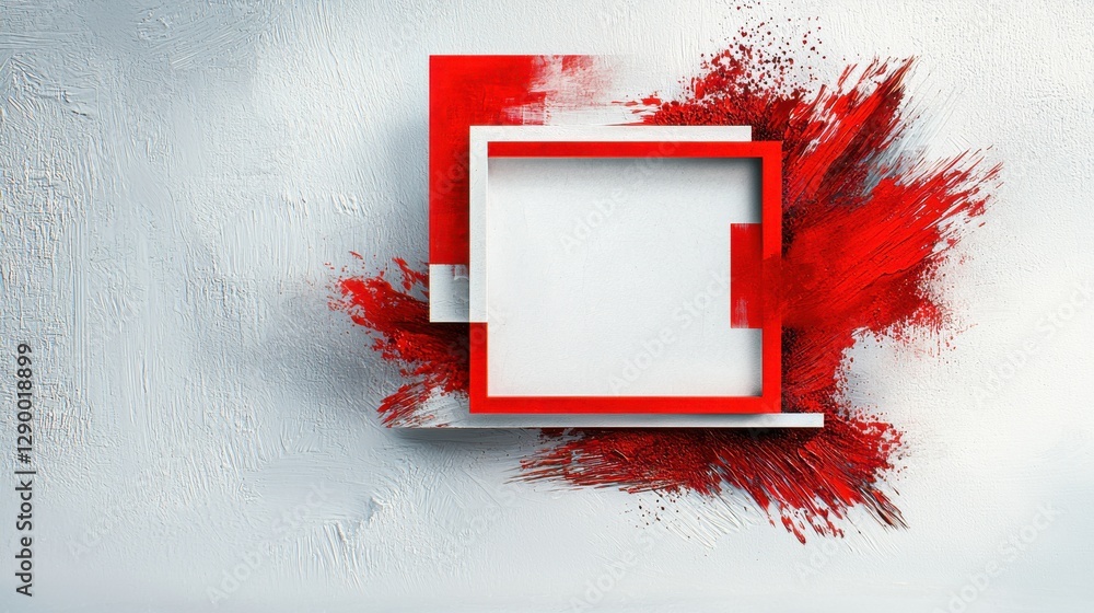 Poster striking and bold abstract red and white geometric splash design with clean minimal lines and frames